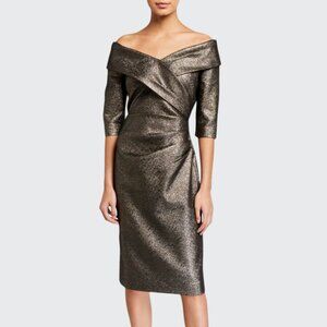 Gold Off - The - Shoulder Dress by Rickie Freeman for Teri Jon